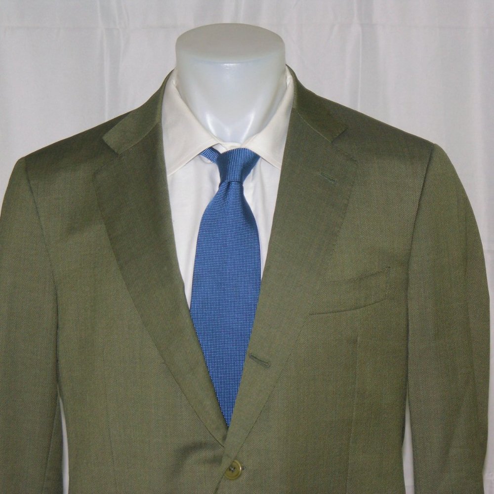 Luciano Barbera Collezioni x Caraceni Green Gabardine Three Roll Two Blazer 44 - Picture 3 of 10